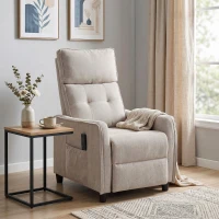 HOMCOM Poltrona Massaggiante e Reclinabile a 160° con Poggiapiedi e Telecomando, 69x93x104 cm, Effetto Lino Bianco Crema(m-10)