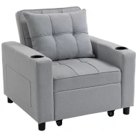 HOMCOM 3-in-1 Single Sofa Bed, Convertible Sleeper Chair Bed - Light Grey(m-1)