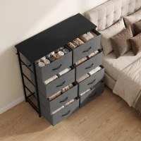 HOMCOM Chest of Drawers, Dresser for Bedroom with 8 Fabric Drawers, Tall Storage Unit w/ Side Storage Bag, Grey(m-8)
