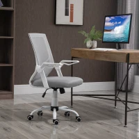 Vinsetto Silla de Oficina Ergonómica Silla de Malla con Altura Ajustable Reposabrazos Abatible Soporte Lumbar Transpirable 62,5x55x94-104 cm Gris(m-10)
