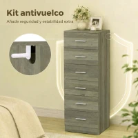 HOMCOM Cómoda de 6 Cajones Cajonera Alta para Dormitorio con Antivuelco 40x40x110 cm Gris Claro(m-18)