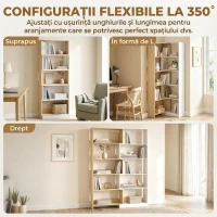 HOMCOM Bibliotecă de Colț cu 5 Polițe, Design Rotativ 350°, Lemn/Alb(m-4)