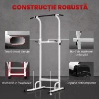 SPORTNOW Power Tower cu Bare pentru Dip și Tracțiuni, Stație Fitness Multifuncțională cu Înălțime Reglabilă 176,5-227 cm, Structură din Oțel pentru Antrenament Acasă, Capacitate 120 kg(m-6)