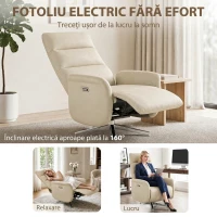 HOMCOM Fotoliu Reclinabil Electric, Rotativ, cu Suport pentru Picioare, USB, Bej(m-4)