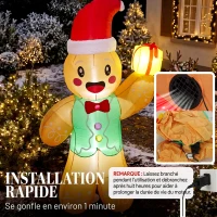 Outsunny Bonhomme Pain d'Épice Gonflable de Noël 2,5 m avec Lumières LED, Boîte Cadeau et Souffleur, Intérieur et Extérieur(m-5)