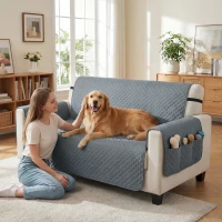 PawHut Waterproof Sofa Cover 2 Seater, Soft Couch Cover for Dogs Cats Pets, Non Slip Sofa Slipcoevr with Elastic Straps(m-10)