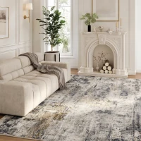 HOMCOM Tapete de sala, Poliéster, padrão artístico moderno, lavável, Cinza(m-6)