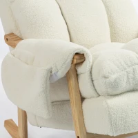 HOMCOM Schommelstoel met zijvakken, snow-flanel bekleding en rubberhouten poten, crèmewit(m-11)