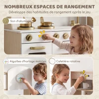 AIYAPLAY Cuisine Enfant en Bois, Dinette Cuisine Enfant avec Ustensiles en Acier Inoxydable, pour 3 à 6 Ans, 74x29x81cm, Blanc(m-5)