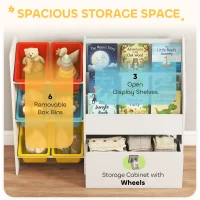 AIYAPLAY Toy Storage Unit, 3-Tier Toy Organiser Shelf with 6 Removable Storage Bins for Bedroom, Nursery, Multicoloured(m-4)