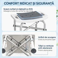 HOMCOM Taburet de duș din aluminiu, cu înălțime reglabilă și picioare antiderapante cu ventuze, gri(m-4)