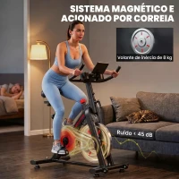 SPORTNOW Bicicleta Estática com Bluetooth Resistência Magnética Volante de 8 kg, Ecrã LCD Selim e Guiador Ajustáveis(m-6)