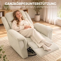 HOMCOM Fotel relaksacyjny z funkcją rozkładania i bujania, fotel TV z podnóżkiem w kolorze kremowym(m-6)