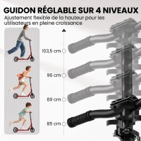 SPORTNOW Trottinette Pliable en Aluminium, Guidon Réglable, Freinage Double à Main/Pédale, Roues PU 18 cm, 86x38x103,5cm, Rouge(m-5)