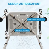 HOMCOM Scaun de Duș din Aluminiu, Reglabil pe Înălțime, cu Cotiere și Picioare Antiderapante, Alb(m-6)