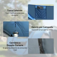 Outsunny Tenda da Campeggio Pop Up 3 Posti con 2 Porte, 4 Finestre e Telo Impermeabile, 263.5x220x123 cm, Blu(m-7)