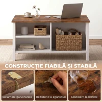 HOMCOM Cufăr de Depozitare 80x60x40 cm, cu Capac Rabatabil, Rafturi Deschise și Compartiment Ascuns, Maro Rustic(m-7)
