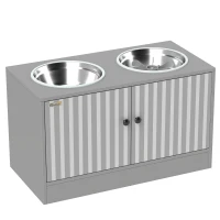 PawHut Gamelle Chien Surélevée Meuble d'Alimentation Rangement 40L 2 Bols Inox 2L 1 Gamelle Anti-Glouton 60x30x35,5cm Gris(m-1)