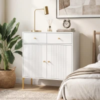 HOMCOM Bufet pentru living, mobilier de depozitare cu 2 uși, 2 sertare, rafturi reglabile și picioare metalice, 80 x 39 x 86 cm, Alb(m-5)