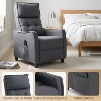 HOMCOM Poltrona de Massagem Reclinável com Apoio para Pés 2 Zonas de Massagem Assento com Molas Bolsos Estofado em Linho Cinzento(m-7)