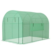 Outsunny Serra a Tunnel per Orto 3x2x2 m in Acciaio e PE Anti UV con Porte Avvolgibili e Finestre, Verde(m-11)