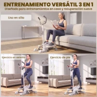 SPORTNOW Máquina Elíptica 3 en 1 Silenciosa con Asiento Resistencia Magnética Regulable Pantalla LCD Compatible con App Blanco(m-4)