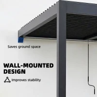Outsunny 3 x 3 m Louvered Pergola with LED Lights, Metal Louvres, Wall Mounted Aluminium Patio Gazebo Pergola, Dark Grey(m-7)