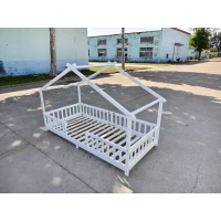 AIYAPLAY Wooden Kids House Single Bed Frame, Solid Pine Wood Toddler Bed with Dual Guardrails for Children, Boys, Girls, White(m-14)