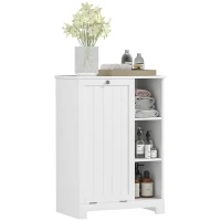 HOMCOM Mueble de Baño con Cesto Ropa Sucia Cesta Extraíble Estante Ajustable y Compartimentos para Baño 60x38x86 cm Blanco(m-11)
