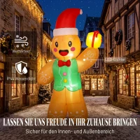 Outsunny Opblaasbare kerst-peperkoekman, 250 cm, met cadeaudoos en leds, voor buiten(m-4)