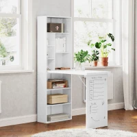 HOMCOM Bureau d'ordinateur pliable avec bibliothèque, poste de travail, tableau blanc et étagère réglable, 98x51x153cm, blanc(m-2)