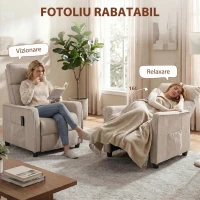 HOMCOM Fotoliu Masaj Reclinabil Manual din Material Textil Tip In cu Telecomandă, Crem(m-5)