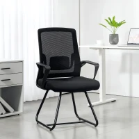 HOMCOM Desk Chair No Wheels, Office Chair with Mesh Back, Lumbar Support, Metal Base for Waiting Room, Conference Room, Black(m-2)