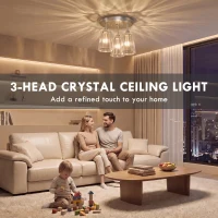HOMCOM 3-Light Crystal Glass Ceiling Light, 40W, 3 E27 Sockets, Dual Mounting, Bulb Not Included, Silver(m-4)
