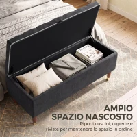 HOMCOM Cassapanca 78L Pouf Contenitore 117x44x45cm, Seduta Imbottita 2 Posti in Tessuto Effetto Lino, Grigio Scuro(m-4)