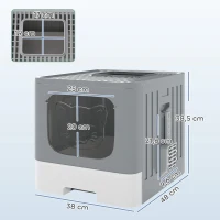 PawHut Arenero para Gatos Plegable M con Tapa Enrejada Bandeja Extraíble Pala Gancho Lateral Fácil de Limpiar Antifugas Gris(m-3)
