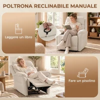 HOMCOM Poltrona Reclinabile Manuale con Poggiapiedi, Seduta a Molle e Schienale Morbido, Crema(m-3)