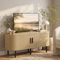 HOMCOM Meuble TV 106 cm, Meuble Télé pour 50 Pouces, 2 Portes Coulissantes à Tambour 4 Compartiments Étagères Réglables, Chêne(m-15)