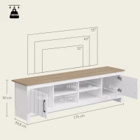 HOMCOM Meuble TV 175 cm, Meuble Télé pour Téléviseur jusqu'à 55 Pouces avec 2 Portes et 4 Compartiments Ouverts, Chêne et Blanc(m-3)
