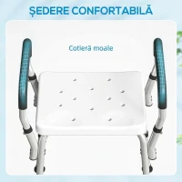 HOMCOM Scaun de Duș din Aluminiu, Reglabil pe Înălțime, cu Cotiere și Picioare Antiderapante, Alb(m-5)