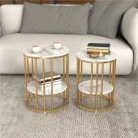 HOMCOM Set of Two Marble-Effect Coffee Tables - White/Gold-Tone(m-10)