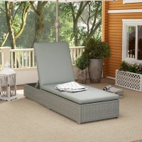 Outsunny Rattan Sun Lounger, Five-Position Reclining Garden Lounger Bed with Cushion, Light Grey(m-10)