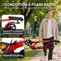 SPORTNOW Trottinette Pliable en Aluminium, Guidon Réglable, Freinage Double à Main/Pédale, Roues PU 18 cm, 86x38x103,5cm, Rouge(m-7)