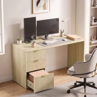 HOMCOM Bureau d'Ordinateur, Rangement Réversible, 3 Tiroirs Façades Ondulées, Plateau Épais et Spacieux, 120x50x76cm, Chêne(m-15)