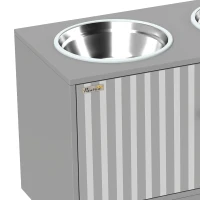 PawHut Gamelle Chien Surélevée Meuble d'Alimentation Rangement 40L 2 Bols Inox 2L 1 Gamelle Anti-Glouton 60x30x35,5cm Gris(m-12)
