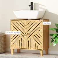 HOMCOM Mobile Sottolavabo per Bagno con 2 Ante a Doghe, Ripiano Regolabile, Gambe in Bambù, per Lavabi senza Colonna, 60x30x60 cm, Naturale(m-7)