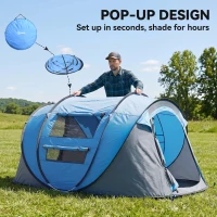 Outsunny 3 Person Pop-up Camping Tent, Family Dome Tent with Ground Sheet, 4 Windows and Portable Carry Bag for Beach Outdoor Trip, Sky Blue(m-4)