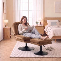 HOMCOM Fotoliu lounge cu taburet, rotire 360°, din catifea Raindrop, taburet reglabil pe înălțime, Maro(m-5)