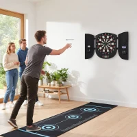 HOMCOM Cible jeu de fléchettes électronique refermable 26 jeux jusqu'à 8 joueurs affichage LCD haut-parleur noir(m-10)