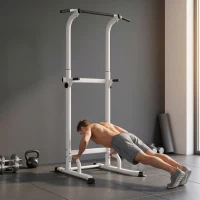 SPORTNOW Barra de Dominadas Altura Regulable Estación de Fondos Resistente para Gimnasio en Casa Entrenamiento de Fuerza Blanco(m-8)